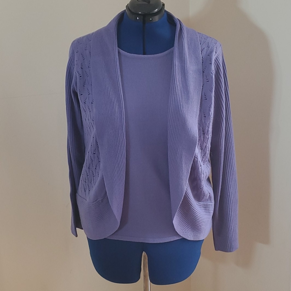 Kohl's Purple Acrylic Sweater Cardi and Shell L